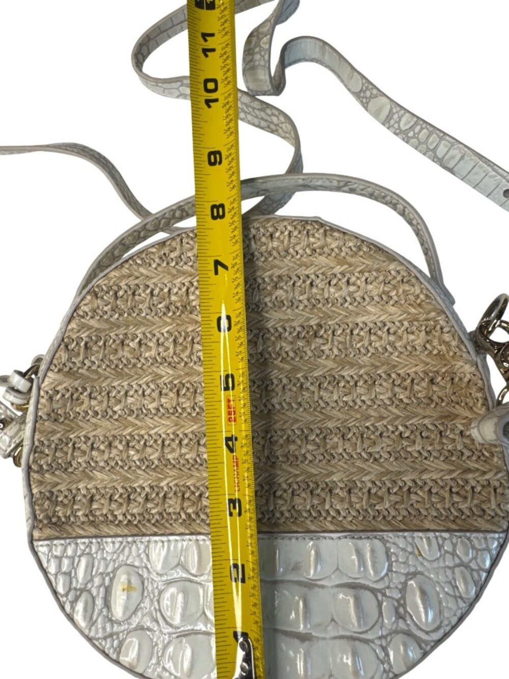 Brahmin Straw & Croc-Embossed Leather Round Crossbody Bag With Adjustable Strap - Picture 8 of 13